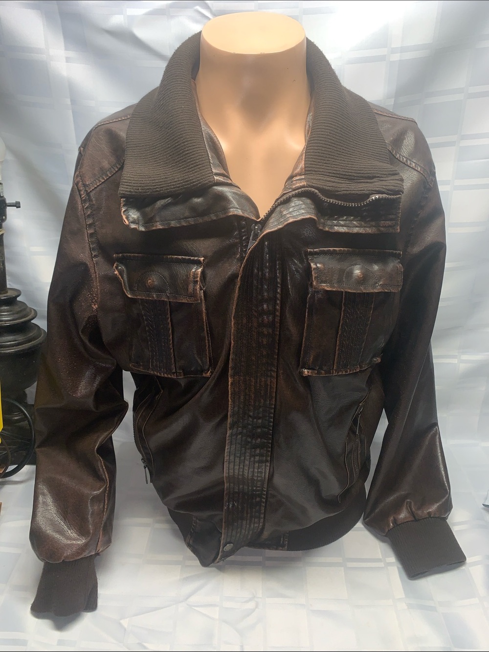 For Him U.K. Men's Brown Faux-Leather Bomber Jacket - Classic Collar